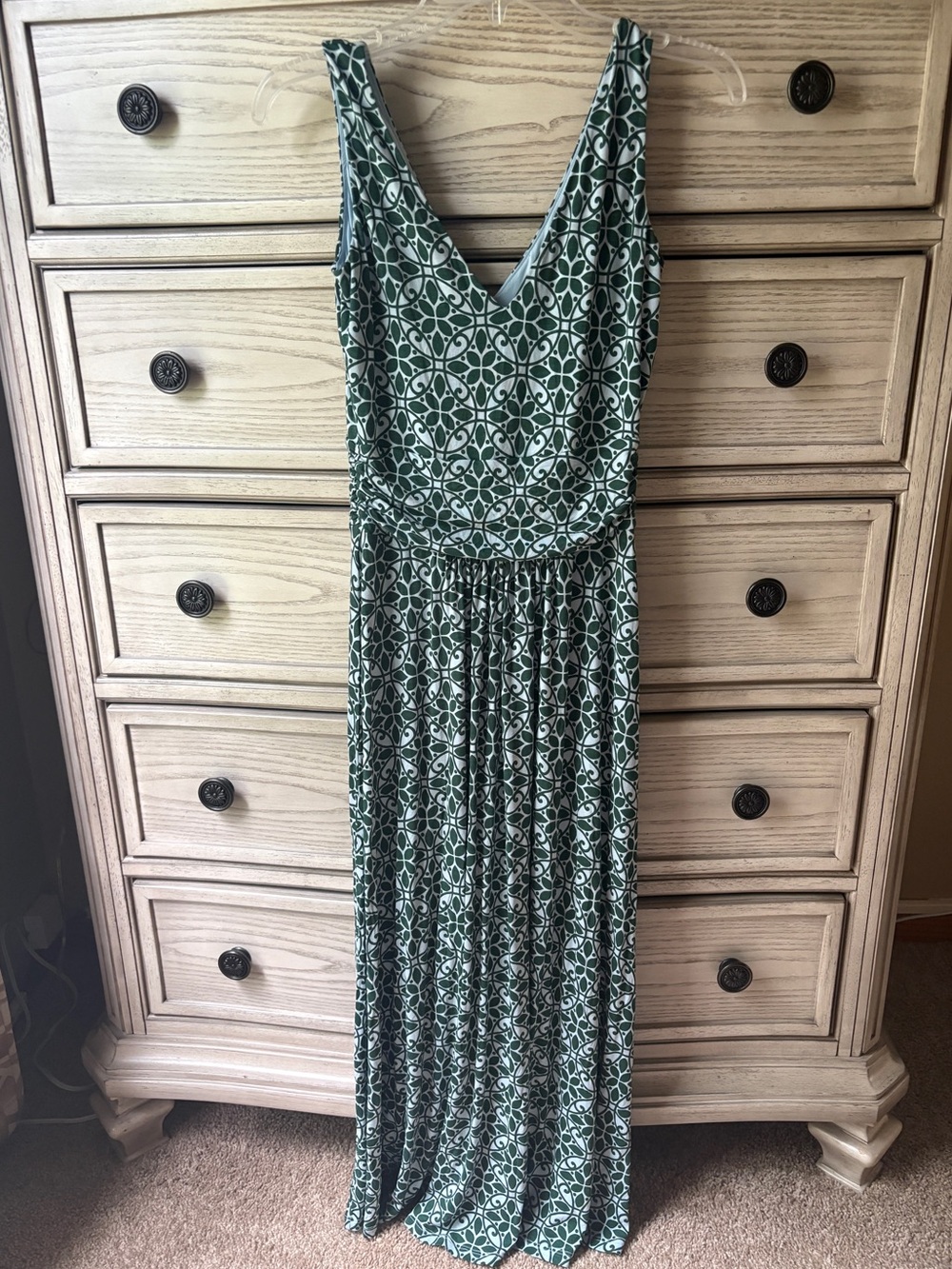 Boden Sienna Jersey Maxi Dress 2P Blue Green Teacher Modest V Neck